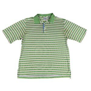 Alan Flusser Silver Collection Green & Colorful Golf Polo Shirt Sz Medium